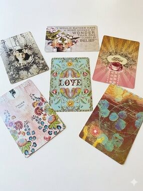 VTG PAPAYA! Art Postcard Set Mixed Media Floral Vintage Boho Lot of 6